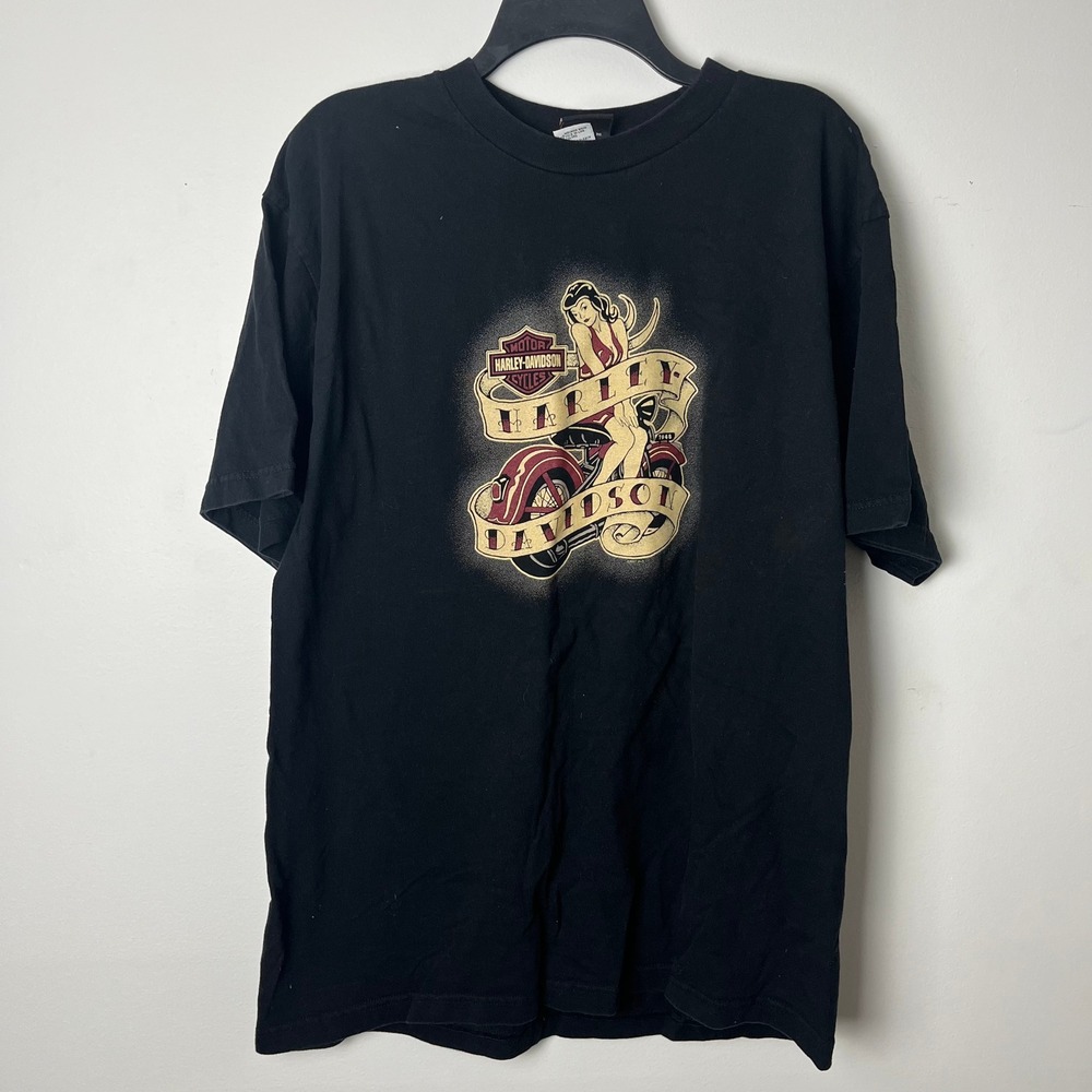 Harley-Davidson T-Shirt Mens XL Pinup Girl Graphic Short Sleeve Black Vintage - Picture 4 of 16